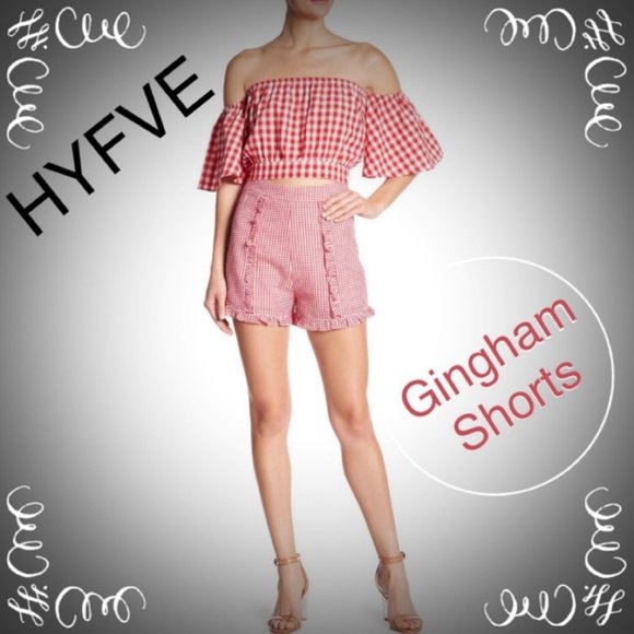HYFVE | High Waisted Gingham Ruffle Shorts NEW - Picture 6 of 6